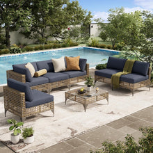 Load image into Gallery viewer, AECOJOY 7-Piece Patio Outdoor Furniture Set, Boho Outdoor Sectional Set, Dark Brown&amp;Dark Grey
