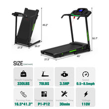 Load image into Gallery viewer, 3.5HP 330 lb Weight Foldable Electric Running Walking Machine with Bluetooth/APP for Home, Fitness Jogging Exercise, Easy Installation and Space Saver for Home Office Gym