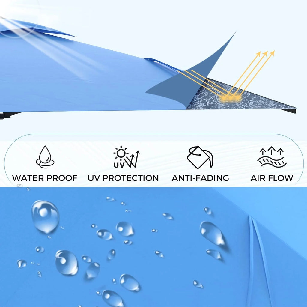 AECOJOY 10FT Large Patio Umbrella with Solar Lights, Rectangle Wall Mounted Outdoor Patio Umbrella, Blue