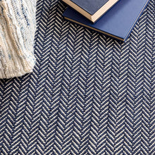 Load image into Gallery viewer, Dash &amp; Albert Herringbone Indigo Cotton Woven Rug 2.5ft x 8ft