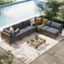 Load image into Gallery viewer, AECOJOY 7-Piece Patio Outdoor Furniture Set, Boho Outdoor Sectional Set, Dark Brown&amp;Dark Grey