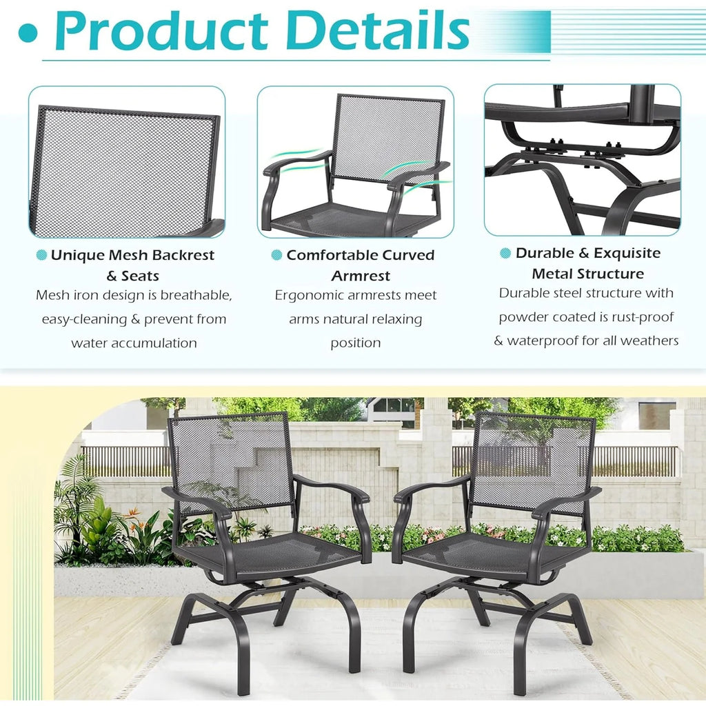 AECOJOY 3 Pieces Patio Dining Set, , Outdoor Furniture with 2 Rocking Patio Chairs and 1 Square Patio Metal Table