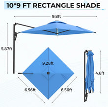 Load image into Gallery viewer, AECOJOY 10FT Large Patio Umbrella with Solar Lights, Rectangle Wall Mounted Outdoor Patio Umbrella, Blue