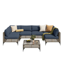 Load image into Gallery viewer, AECOJOY 7-Piece Patio Outdoor Furniture Set, Boho Outdoor Sectional Set, Dark Brown&amp;Dark Grey