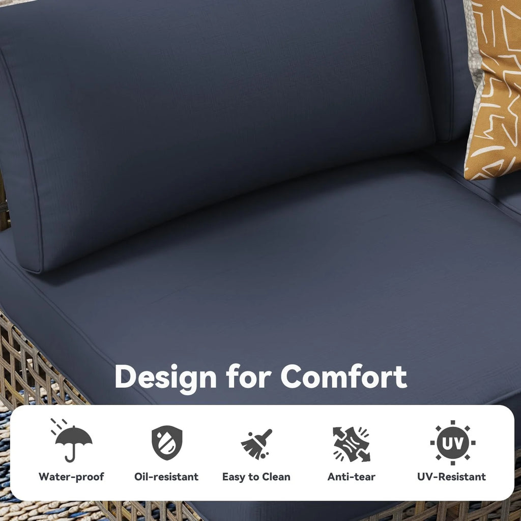 AECOJOY 7-Piece Patio Outdoor Furniture Set, Boho Outdoor Sectional Set, Dark Brown&Dark Grey